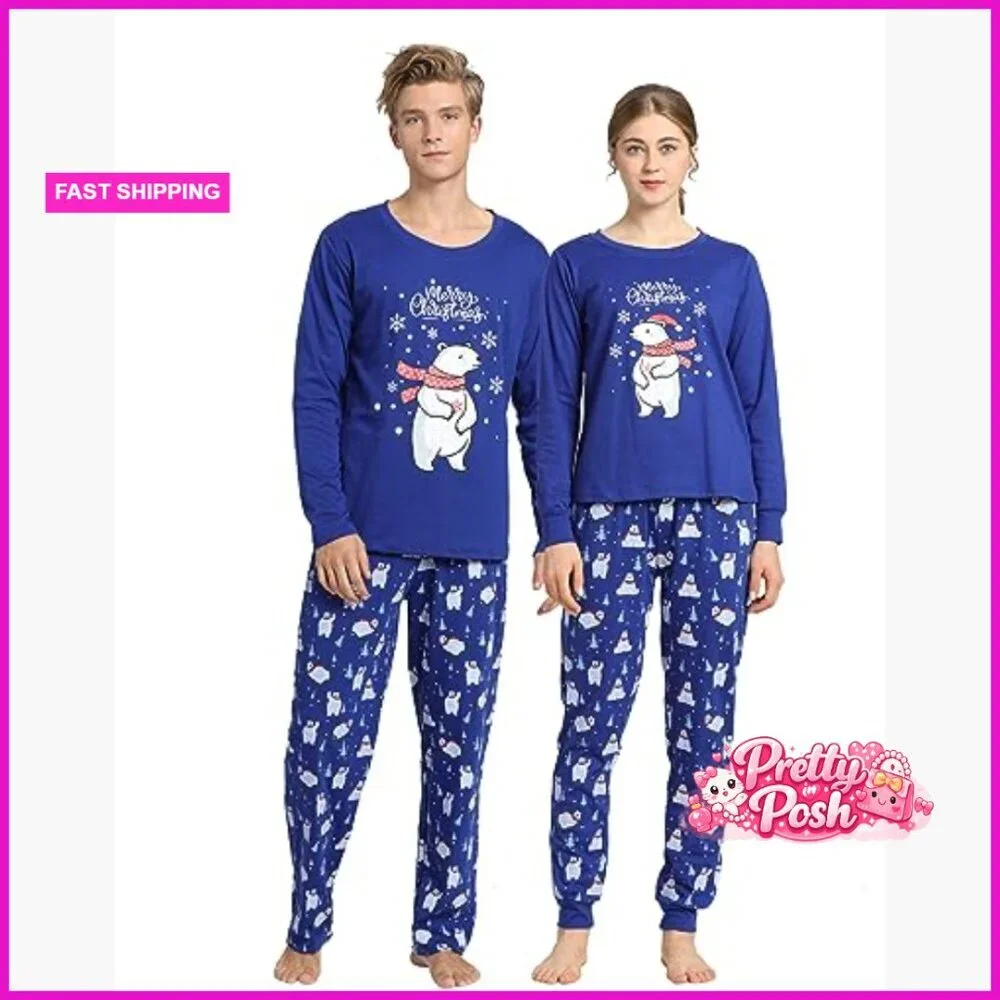 Cotton Blend Matching Pajama Set Holiday Sleepwear